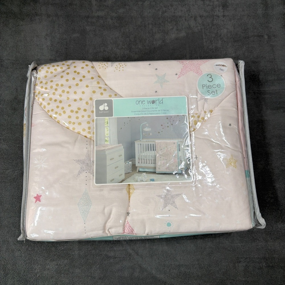 Just Born Pale Pink Crescent Moon & Unicorns Baby Bedding Set Love & Sugar